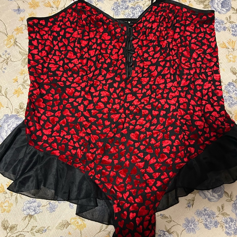 Lane Bryant Black and Red Heart Bodysuit